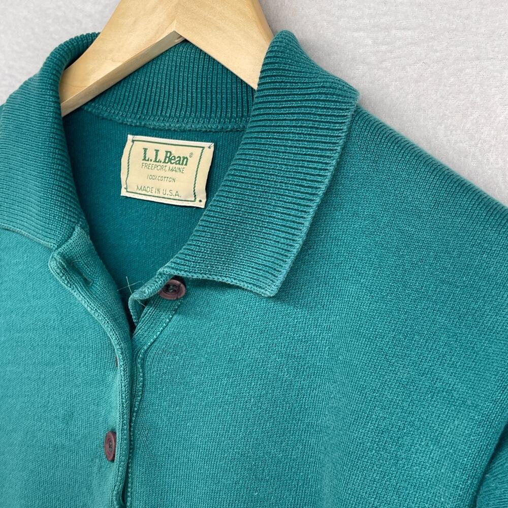 LL BEAN Sweater Womens M Polo Jumper Long Sleeve Pullover Cotton Green VTG USA - Picture 6 of 11